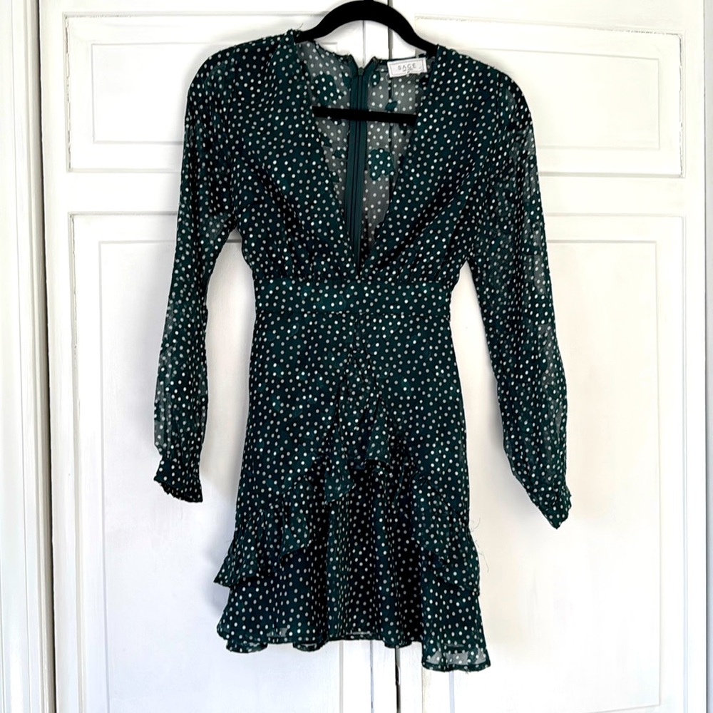 Bloomingdale’s Dark green polka dot dress